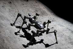 Den freikletternden Roboter SpaceClimber testen DFKI-Forscher in der Weltraum-Explorationshalle. Das System soll Kratersteigungen von bis zu 80 Prozent sicher beherrschen und in der Lage sein, auf dem Mond autonom zu navigieren.